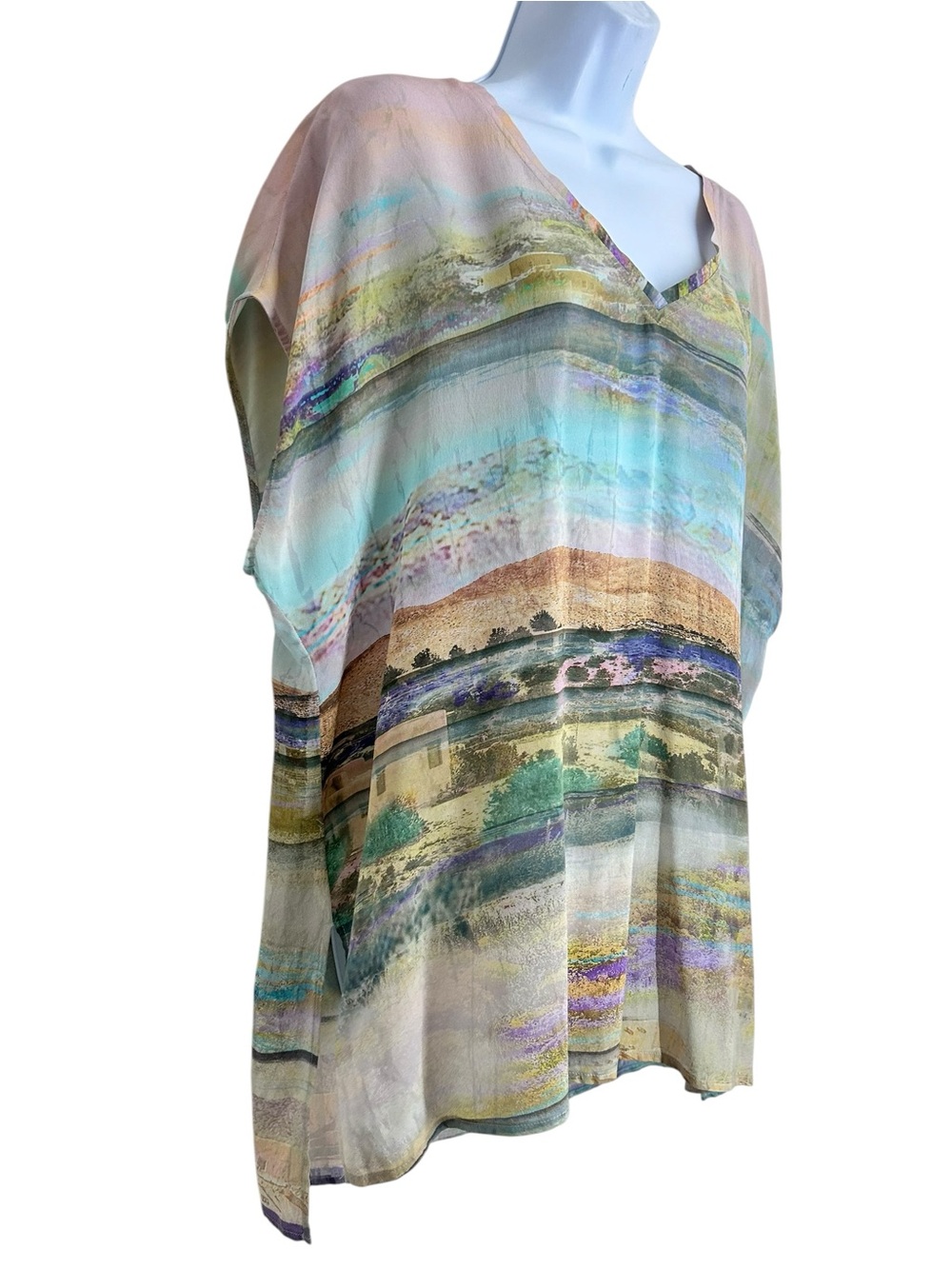 Soft Surroundings 100% Silk Serendipity Desert Villa Print Blouse Size L - Picture 2 of 8
